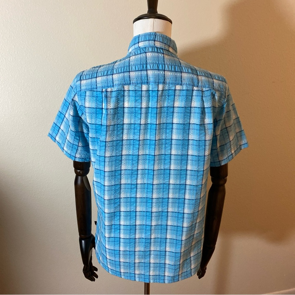 Patagonia Men's Puckerware Short Sleeve Shirt size Medium Plaid Poly cotton Blue - Picture 5 of 11